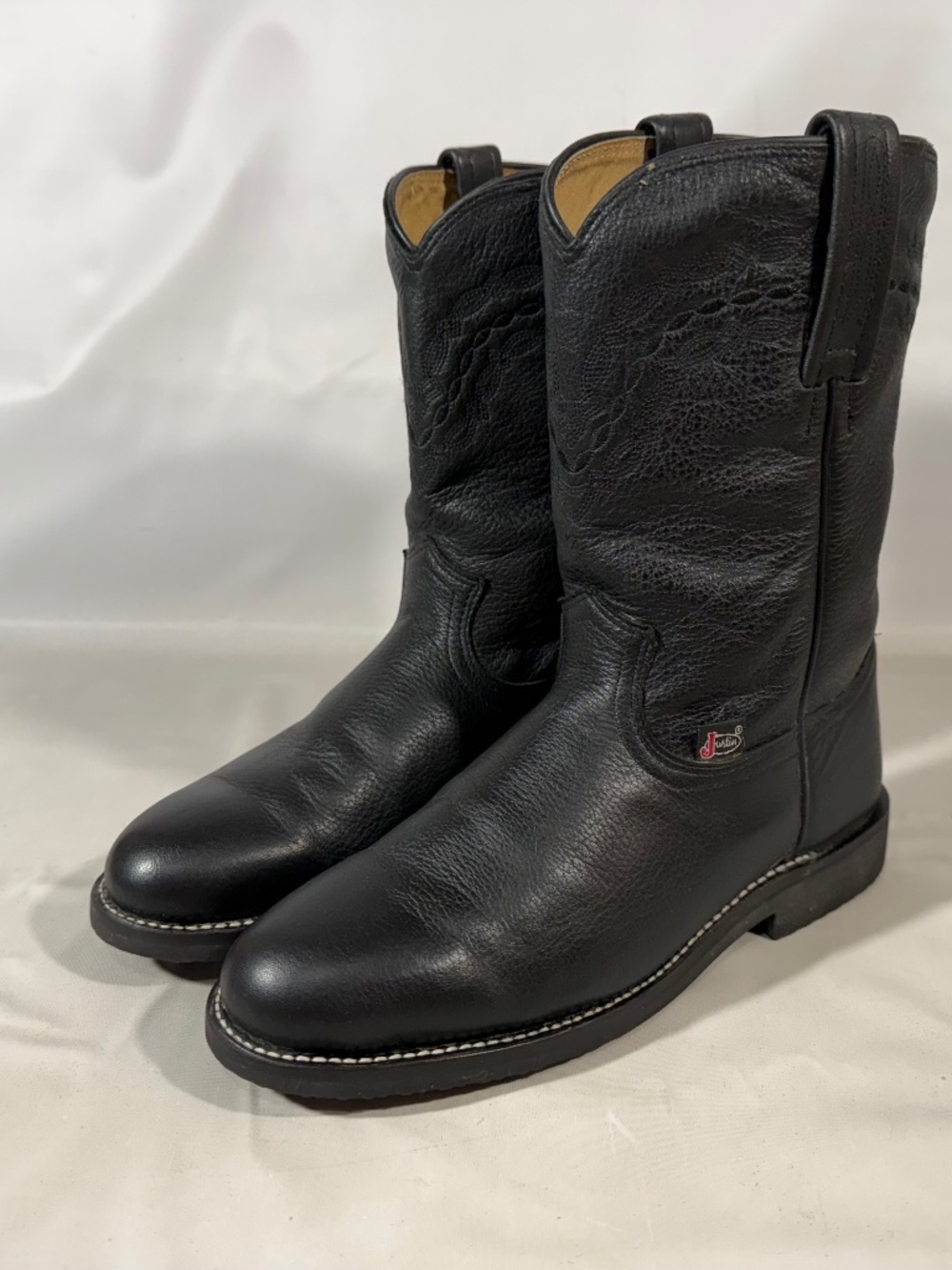 Justin Tekno Ropers Oil Resisting Stitch Black Western Pull On Boots Size 6.5B